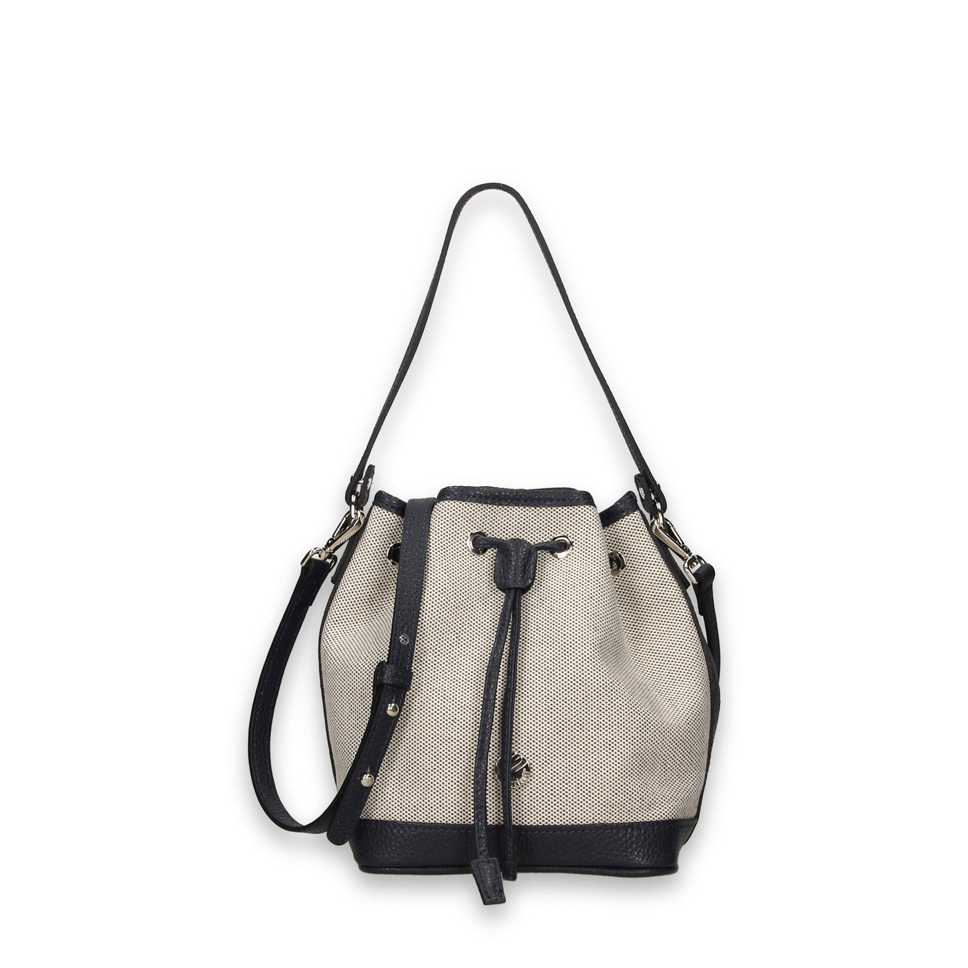TRUDY B - Small Bucket In Canvas And Hammered Leather: Coral