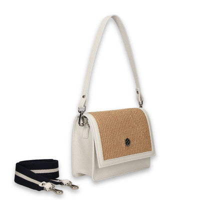 Riviera B- Leather Flap Bag and details in Raffia