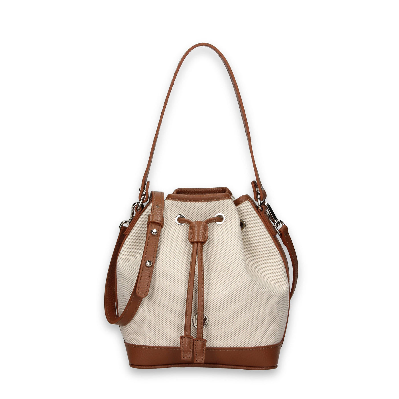TRUDY B - Small Bucket In Canvas And Hammered Leather: Coral