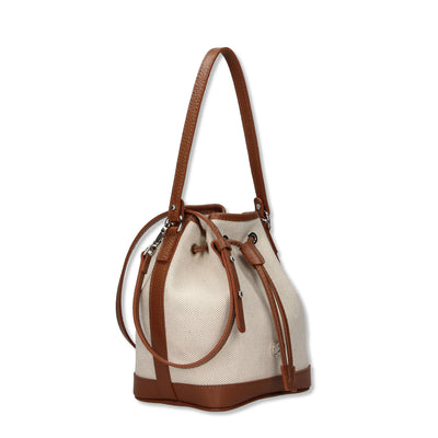 TRUDY B - Small Bucket In Canvas And Hammered Leather: Coral