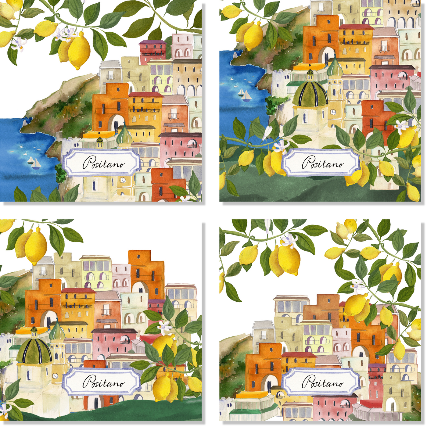 Set Of 4 Napkins "Positano" 100% Made in Italy