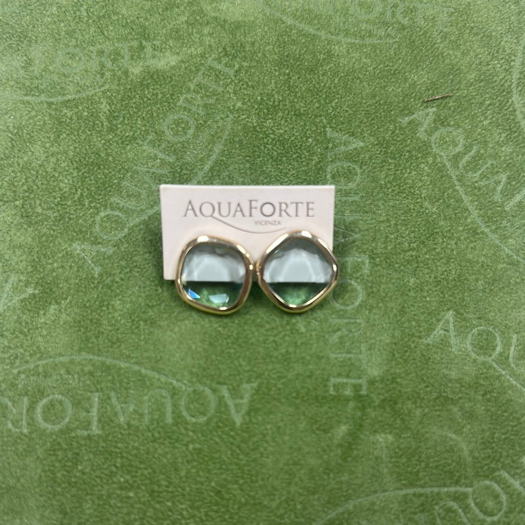 Aquacaramelle lobe earrings with aquamarine faceted glass stone