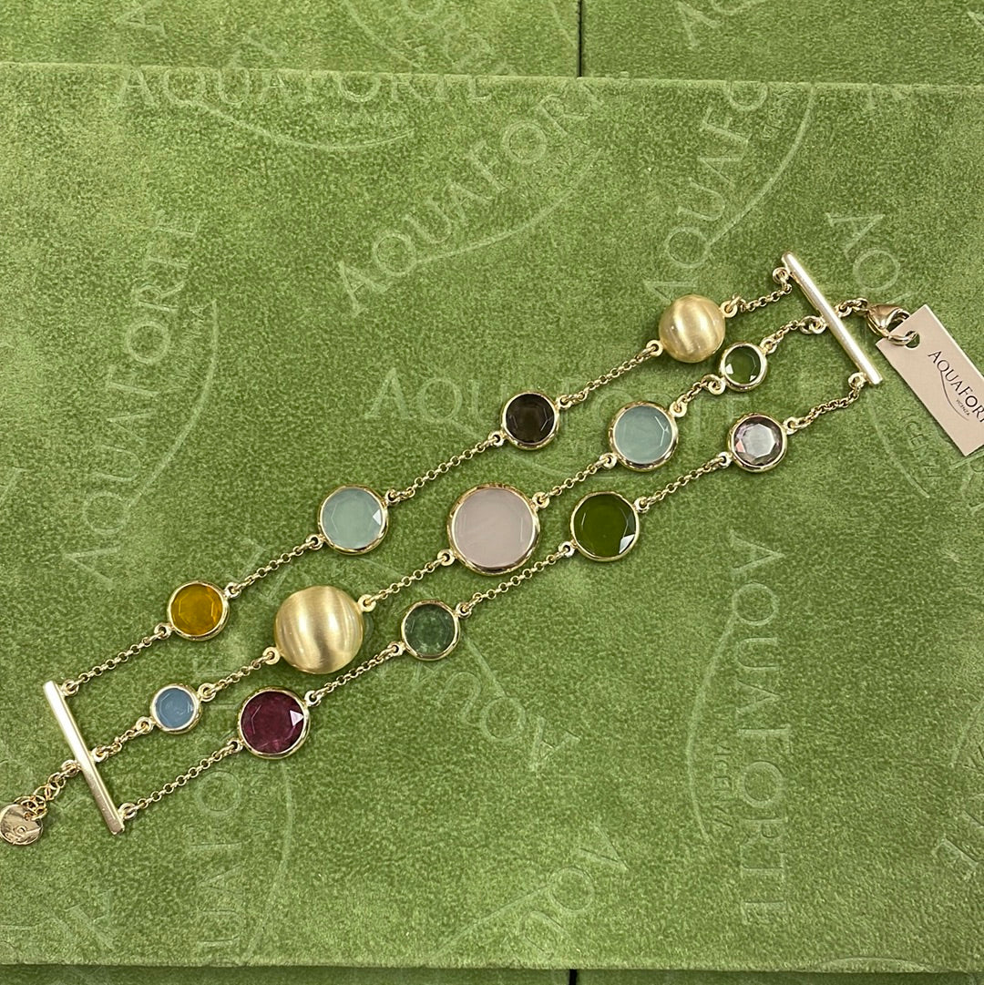 Caramelle bracelet in three rows of multicoloured glass stones