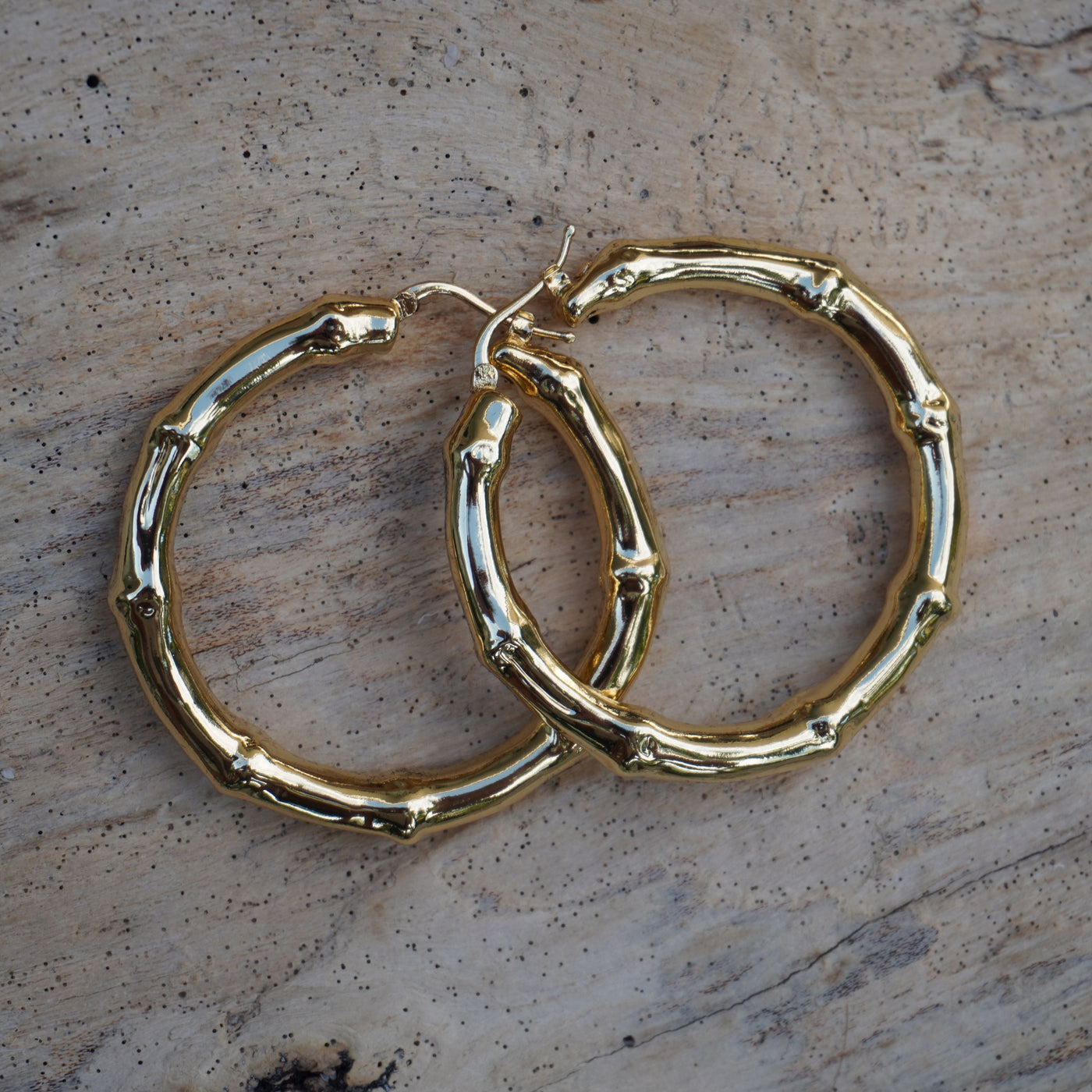 Large Bamboo Gold Earrings