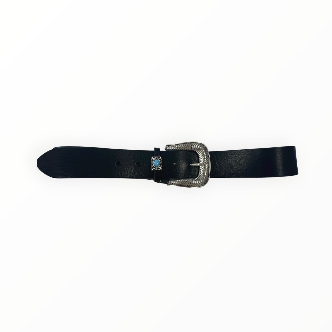 Black Leather with Silver Buckle and Turquoise Pendant
