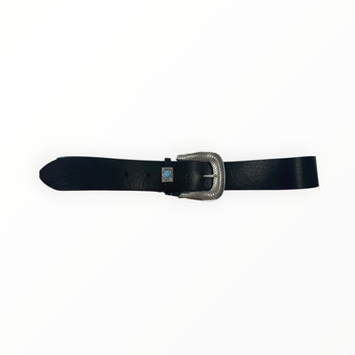 Black Leather with Silver Buckle and Turquoise Pendant