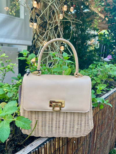 Capaf Leather Top Handle Wicker Bag