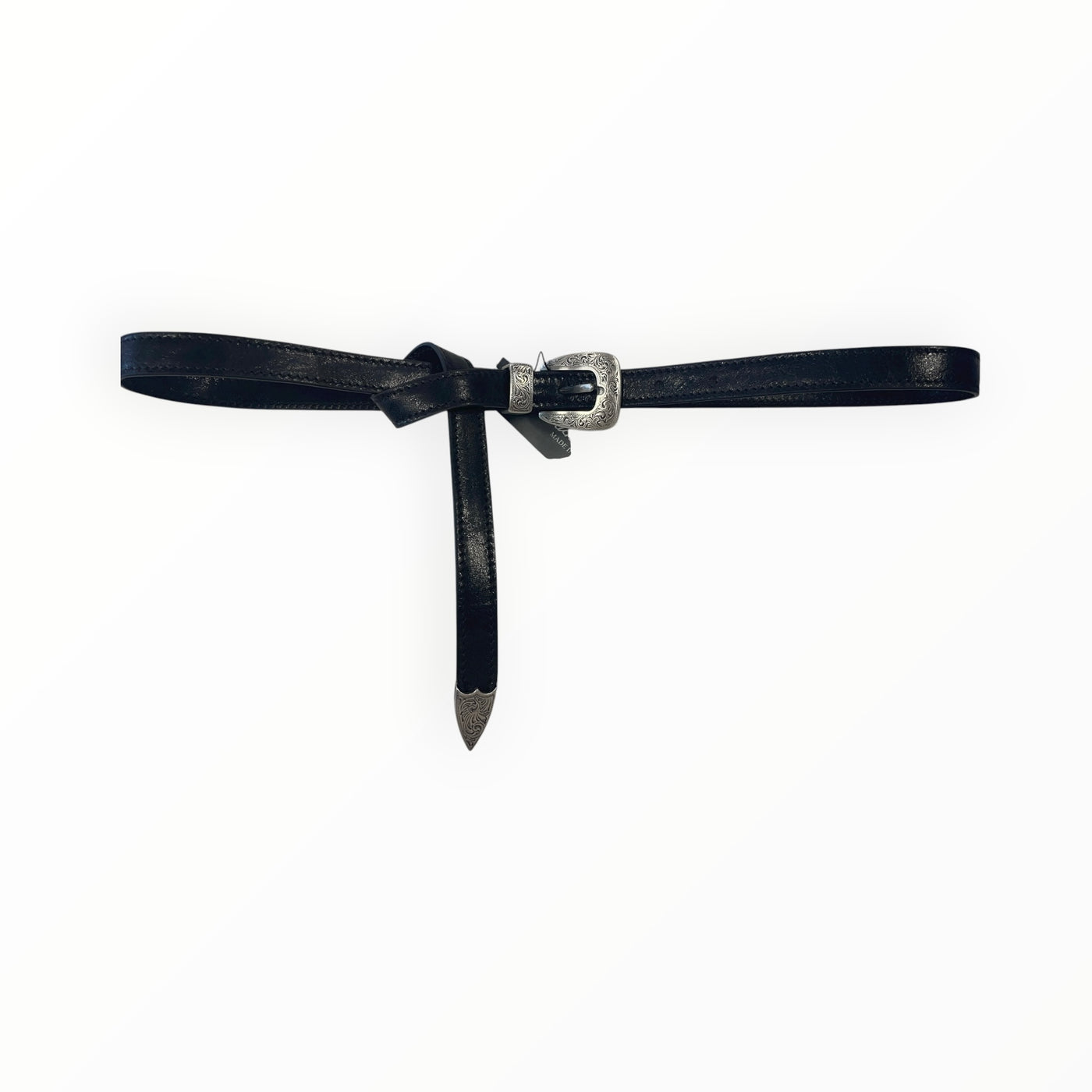 Black Thin Leather Wrap Around Belt