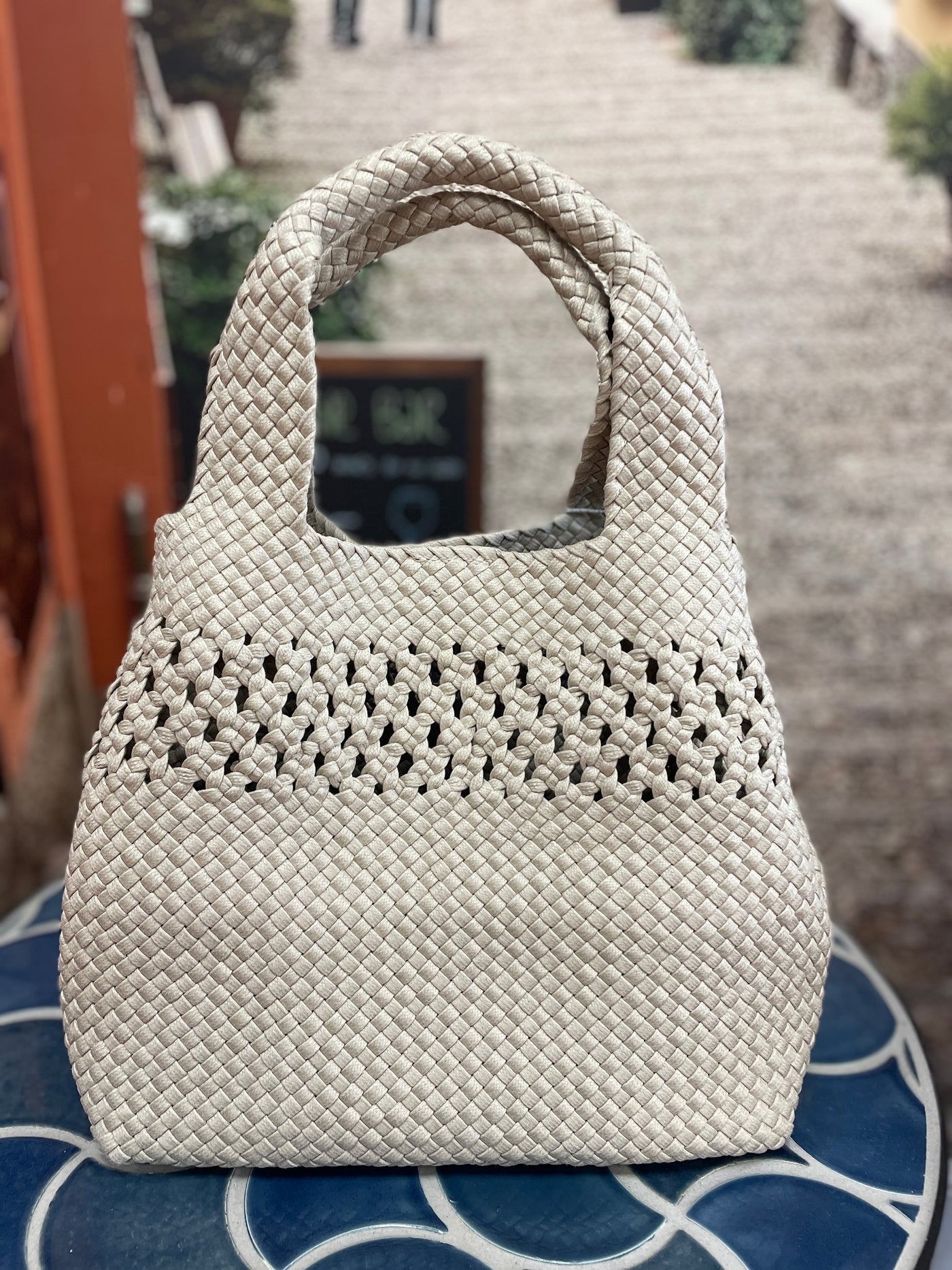 Beige Hand Woven Ribbon/Yarn Handbag 6490