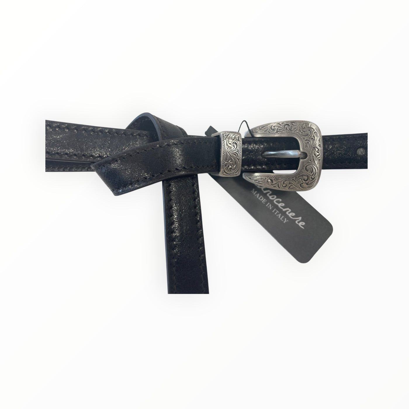 Black Thin Leather Wrap Around Belt