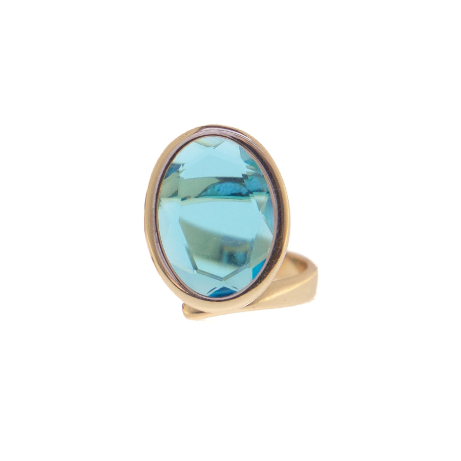Caramelle Marine Ovali ring with vertical oval light petrol glass paste