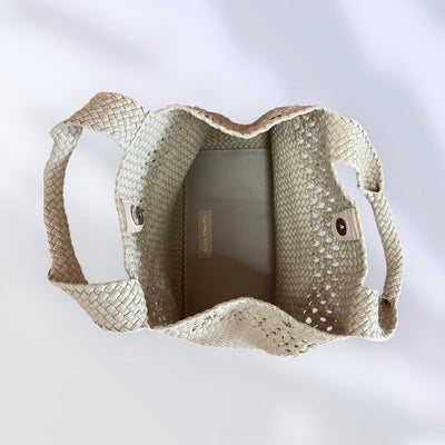 Beige Hand Woven Ribbon/Yarn Handbag 6490