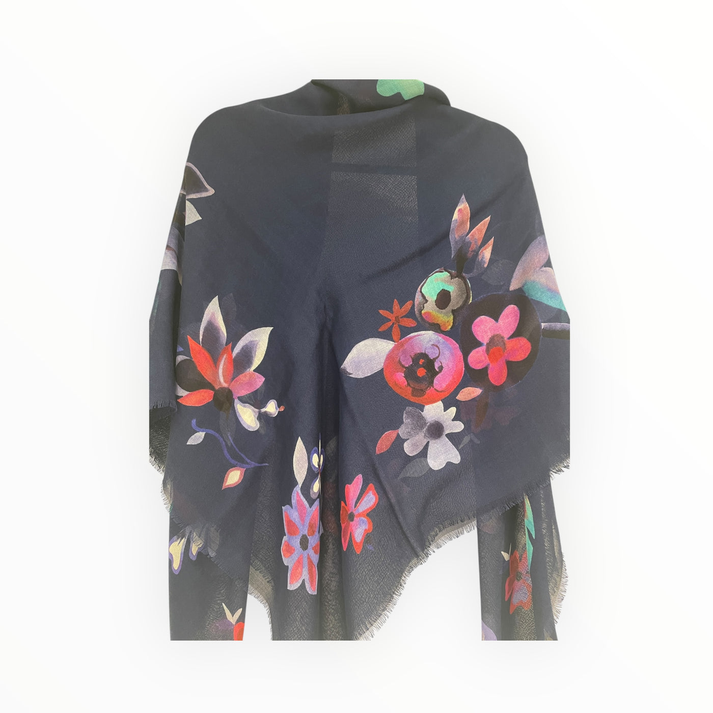 Wool and Silk Blue Flower Print Scarf K1234 11787