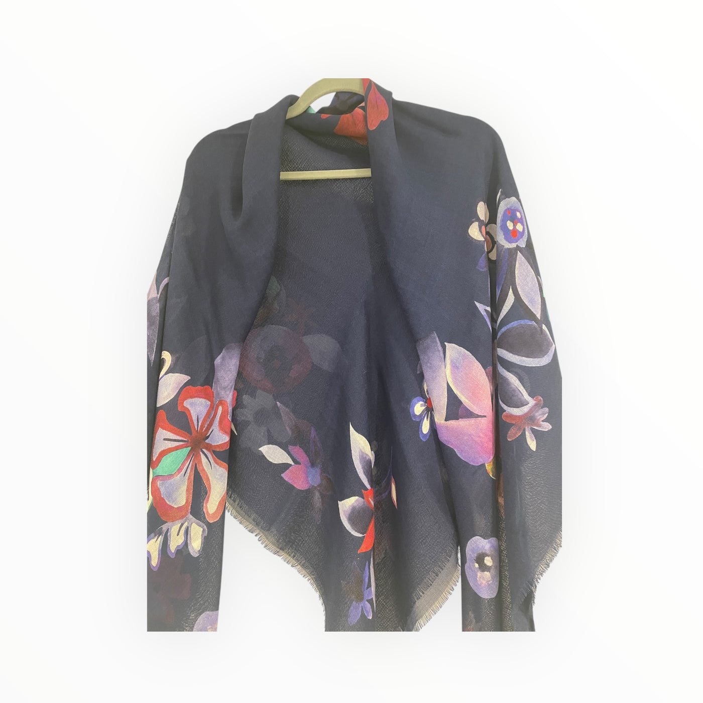 Wool and Silk Blue Flower Print Scarf K1234 11787