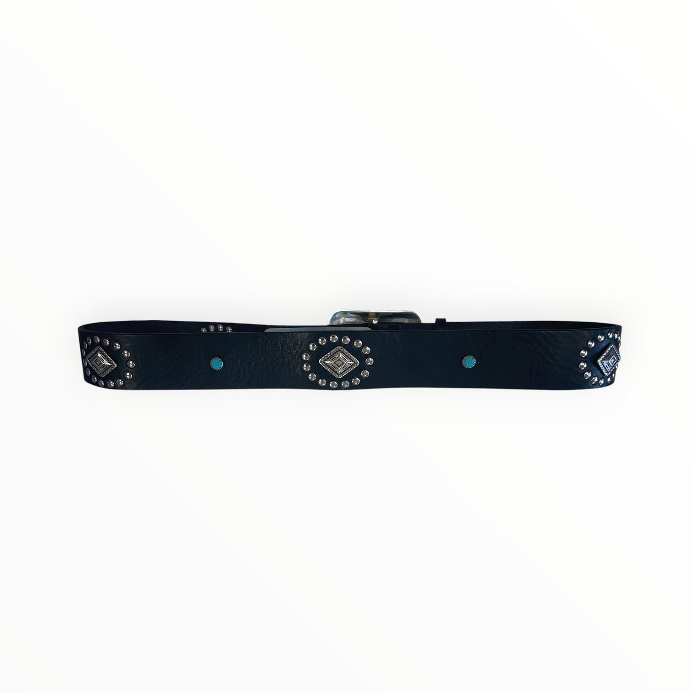 Black Leather with Silver Buckle with Silver and Turquoise Embellishment