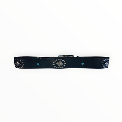 Black Leather with Silver Buckle with Silver and Turquoise Embellishment