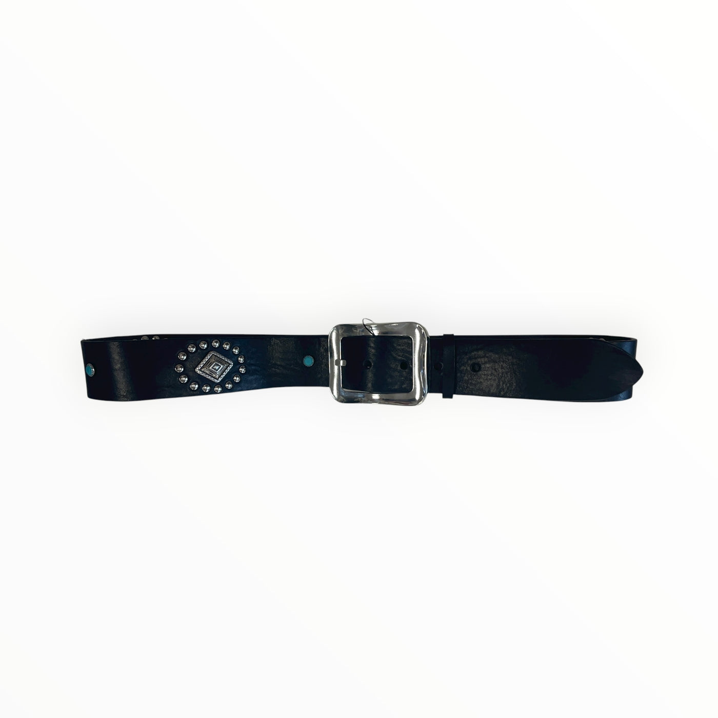 Black Leather with Silver Buckle with Silver and Turquoise Embellishment
