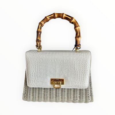 Capaf Bamboo Top Handle Crocodile Printed Wicker Bag