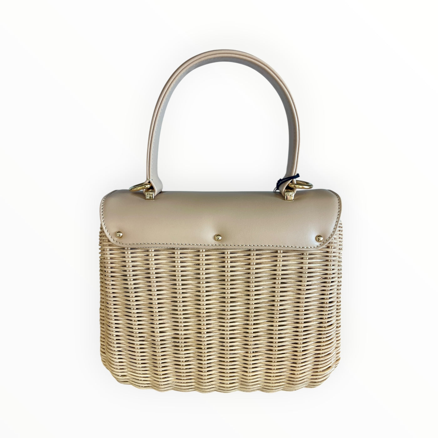 Capaf Leather Top Handle Wicker Bag