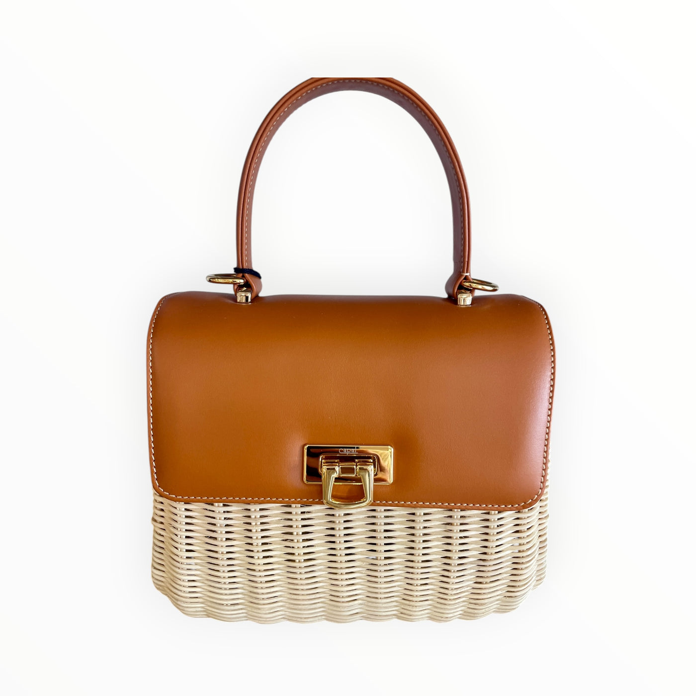 Capaf Leather Top Handle Wicker Bag