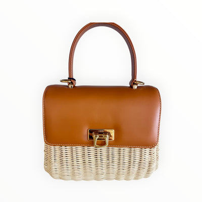 Capaf Leather Top Handle Wicker Bag