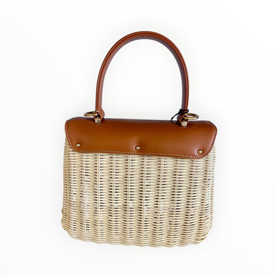 Capaf Leather Top Handle Wicker Bag