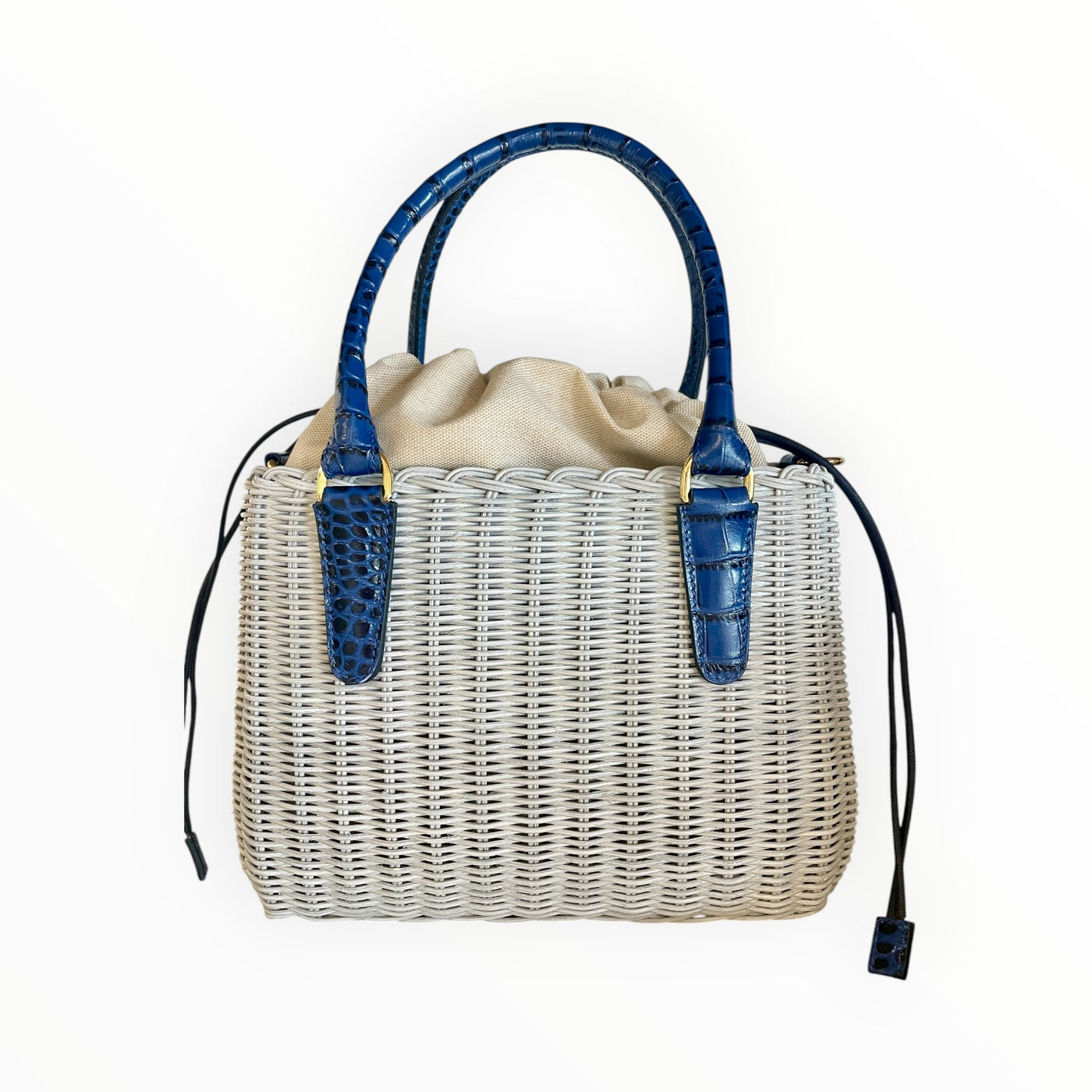 Capaf Leather Top Handle  Crocodile Printed Basket Wicker Bag