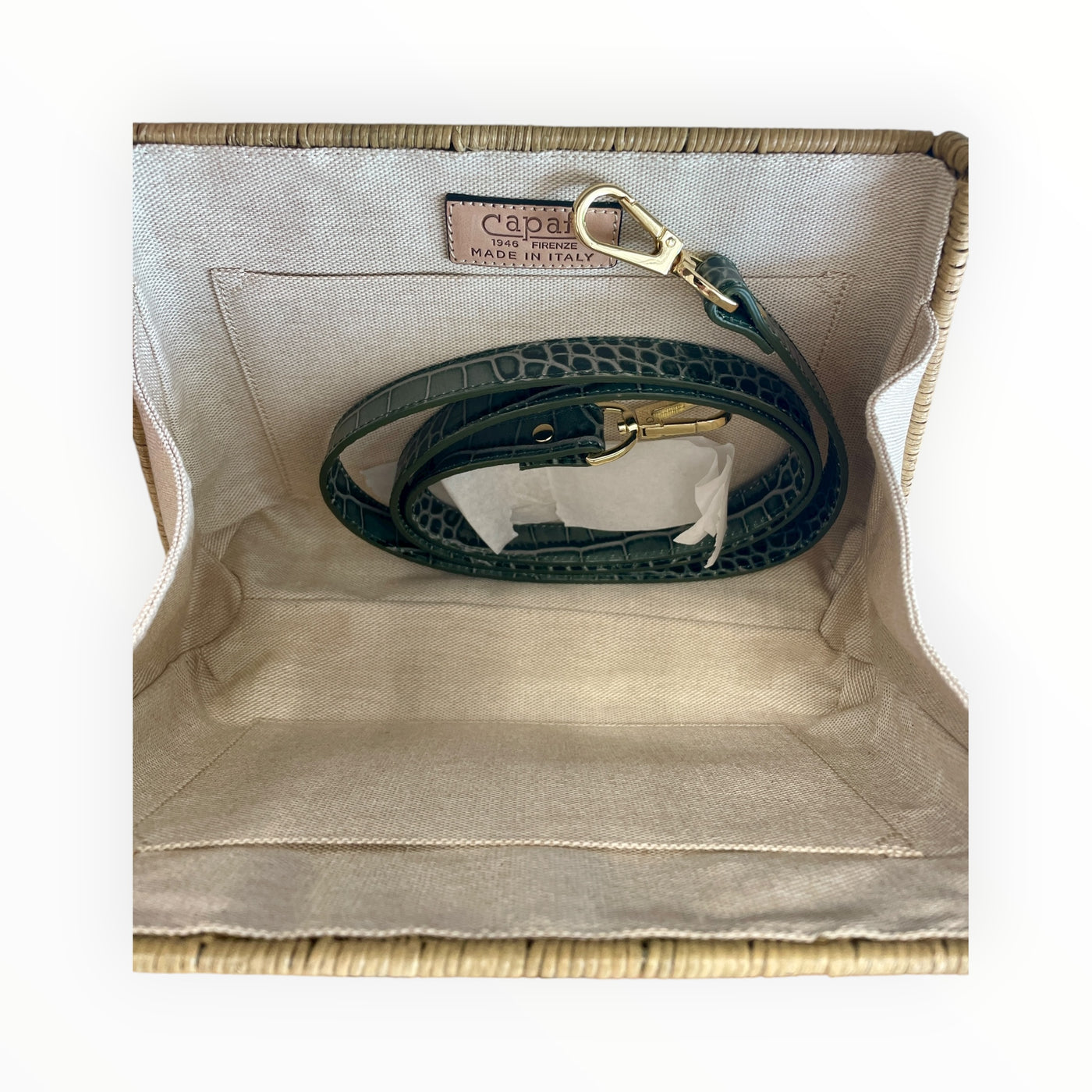 Capaf Bamboo Top Handle Crocodile Printed Wicker Bag