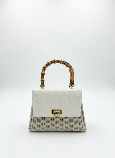 Capaf Bamboo Top Handle Crocodile Printed Wicker Bag