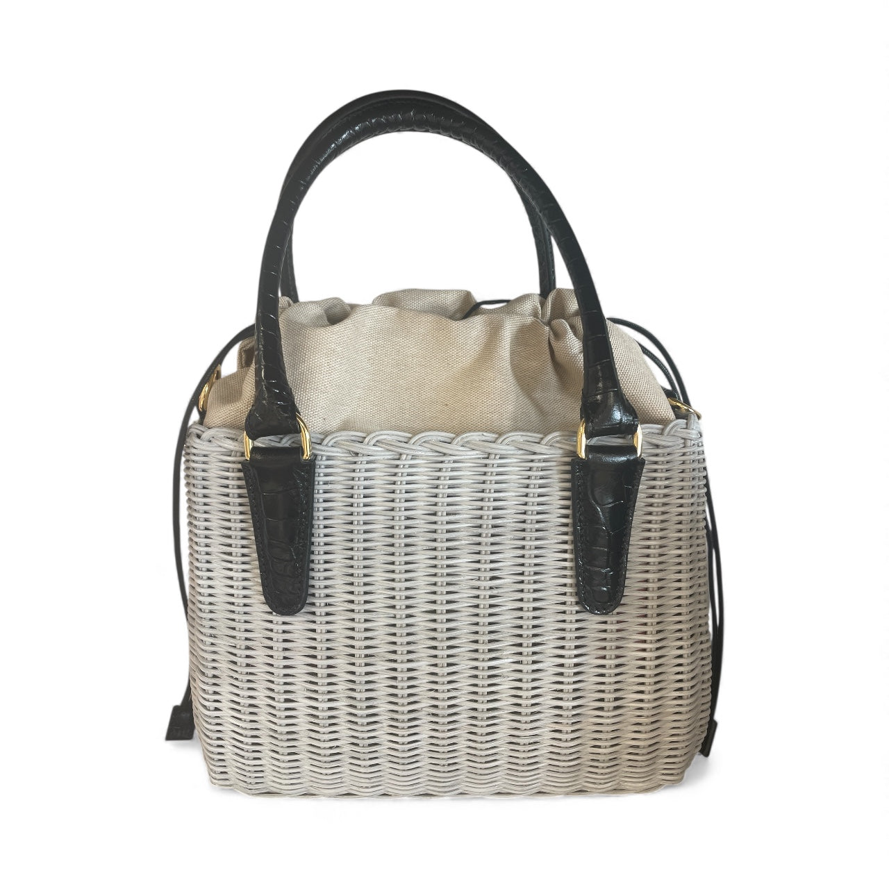 Capaf Leather Top Handle  Crocodile Printed Basket Wicker Bag