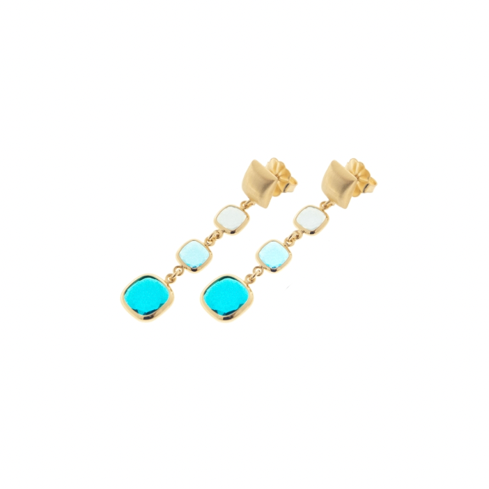 Aquacaramelle Marine dangling earrings with 3 petrol colour glass pastes