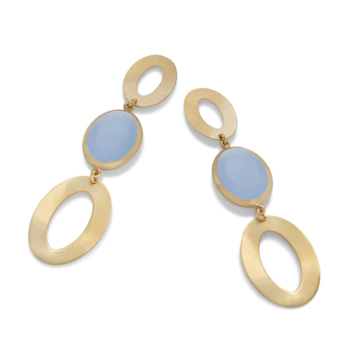 Caramelle Ovali pendant earrings with Milky Blue glass paste