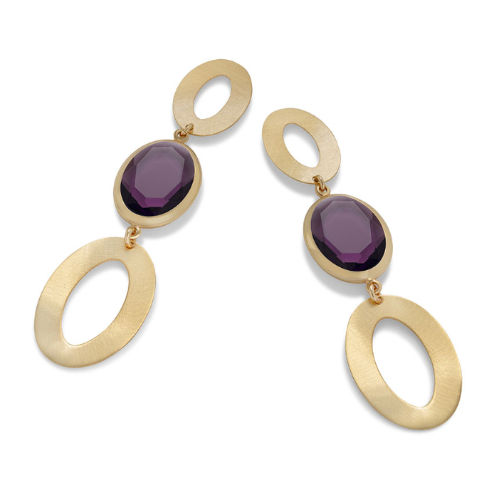 Caramelle Ovali pendant earrings with Amethyst glass paste