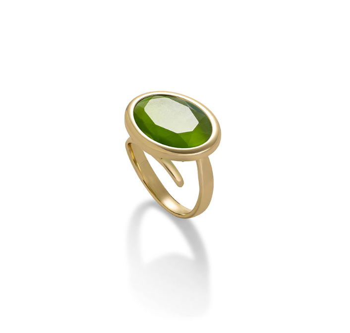 Caramelle Ovali ring with Cat’s eye Green glass paste