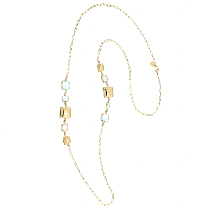 Aquacaramelle long necklace with aquamarine faceted glass stone