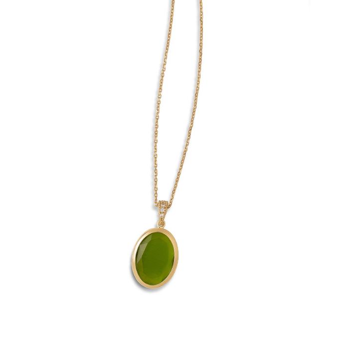 Caramelle Ovali necklace with big Cat’s Eye Green pendant