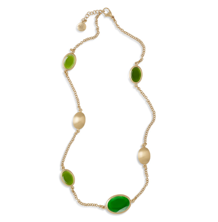 Caramelle Ovali necklace with gree tones glass pastes