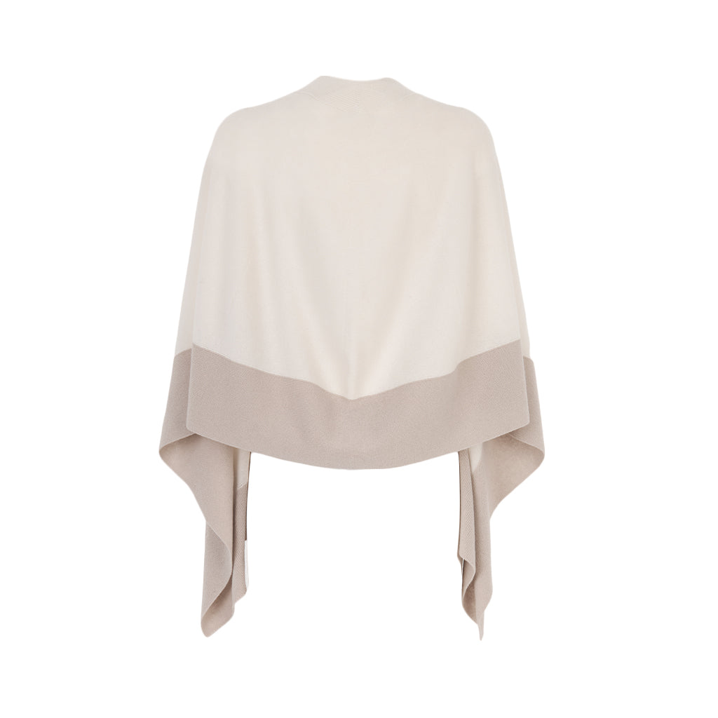 Merino Wool and Cashmere Blend Off White-Beige Poncho