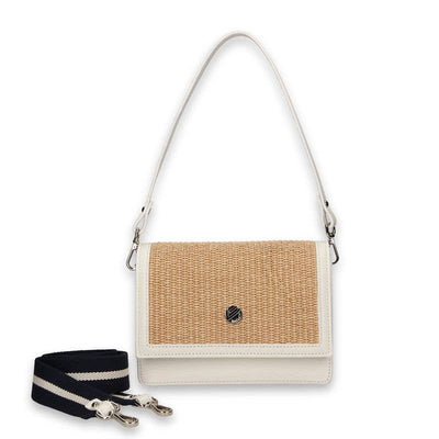 Riviera B- Leather Flap Bag and details in Raffia