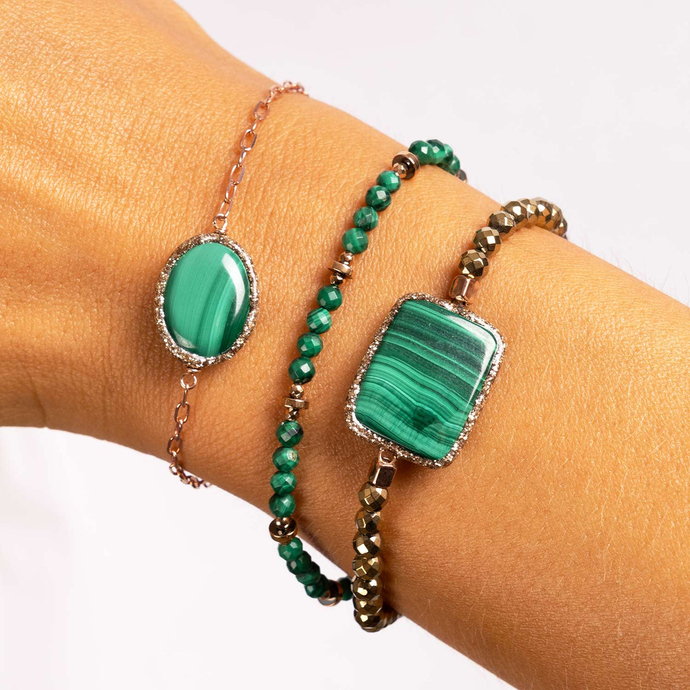 Malachite Stone Bead Bracelet