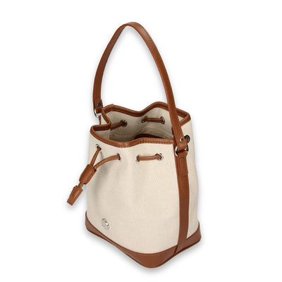 TRUDY B - Small Bucket In Canvas And Hammered Leather: Coral