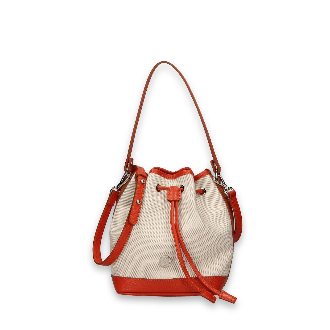 TRUDY B - Small Bucket In Canvas And Hammered Leather: Coral