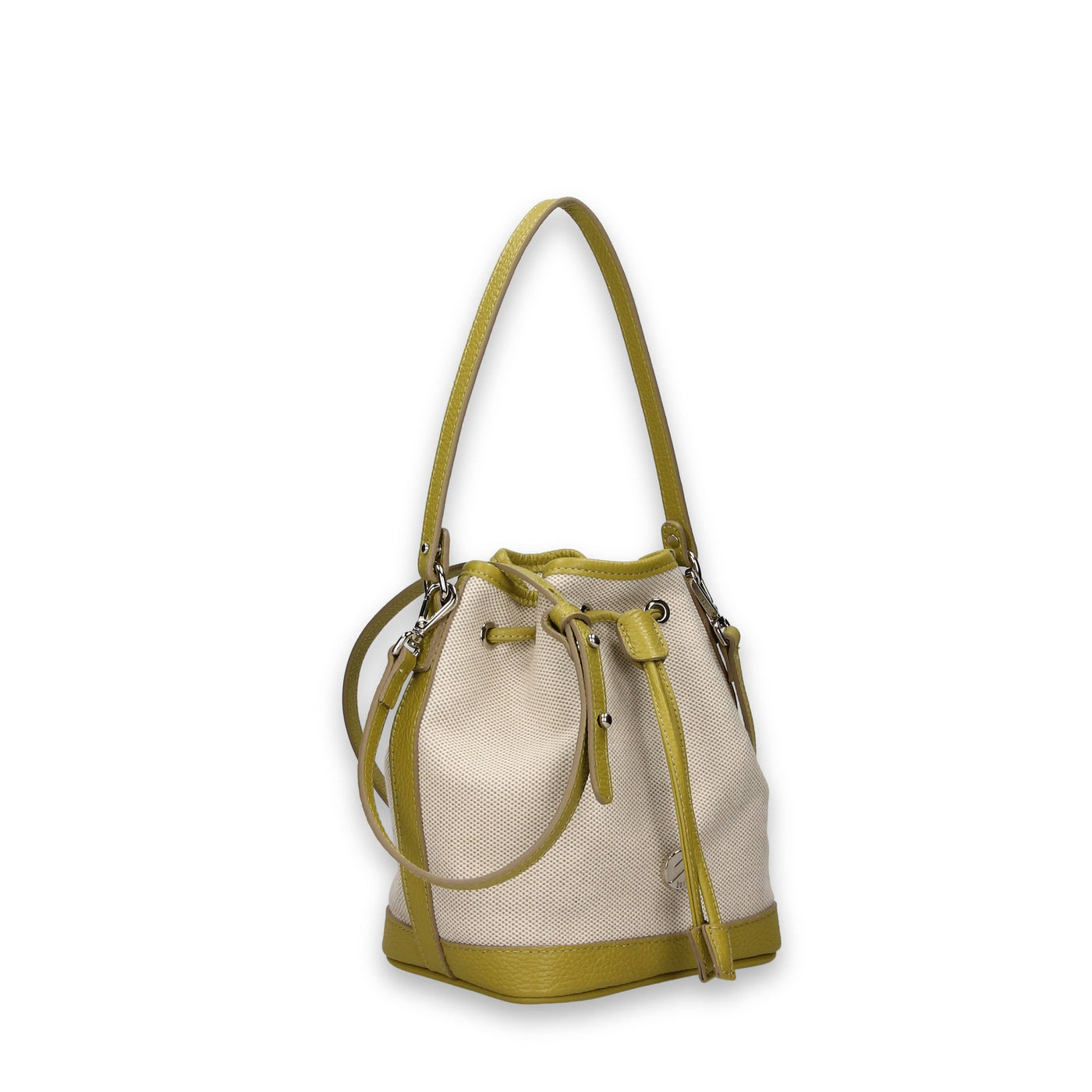 TRUDY B - Small Bucket In Canvas And Hammered Leather: Coral