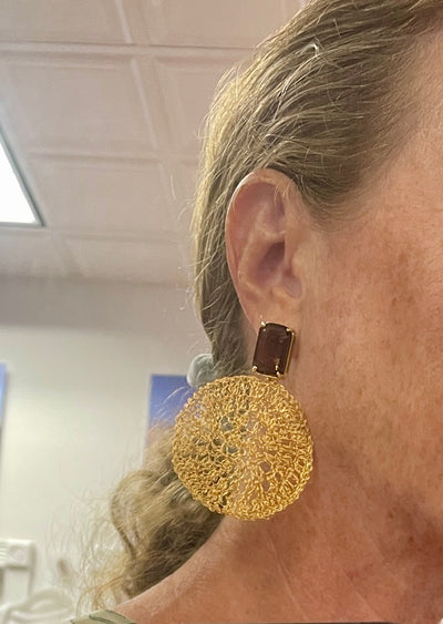 Crystal and Woven Gold Earrings