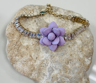 Tennis Bracelet with Zircons and Lily Hand Sewn Flower - Giverny Collection