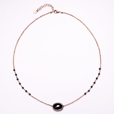 Nero Onyx Single Pendant Rosary Choker Necklace