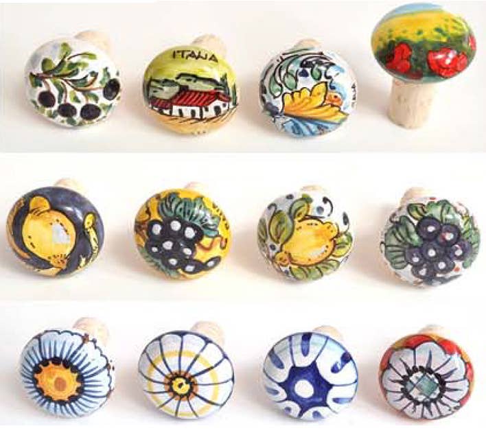 Italian Hand Painted Ceramic & Cork Bottle Tops