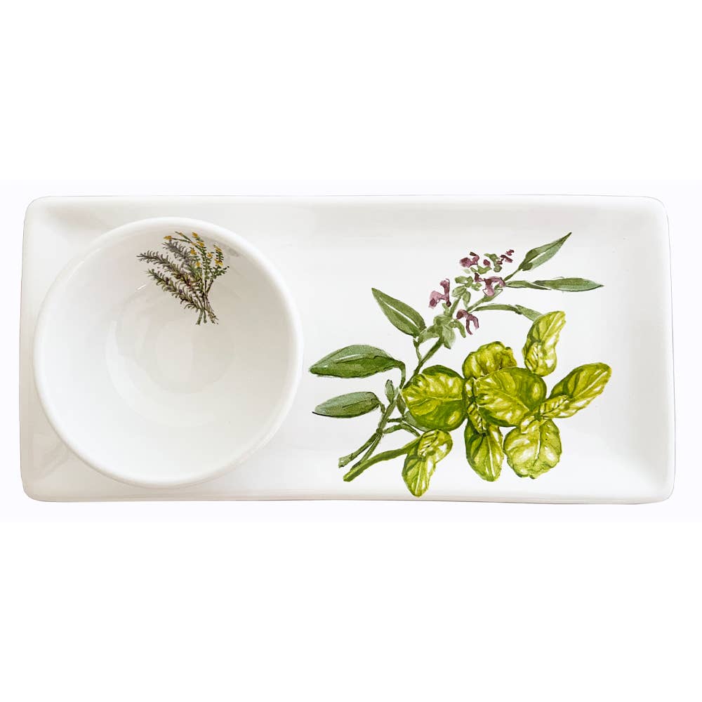 Garden Herb Rectangle Plate/Tray &  Bowl Set