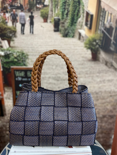 Alma Tonutti Blue Woven Tote Handbag Made In 🇮🇹Italy New