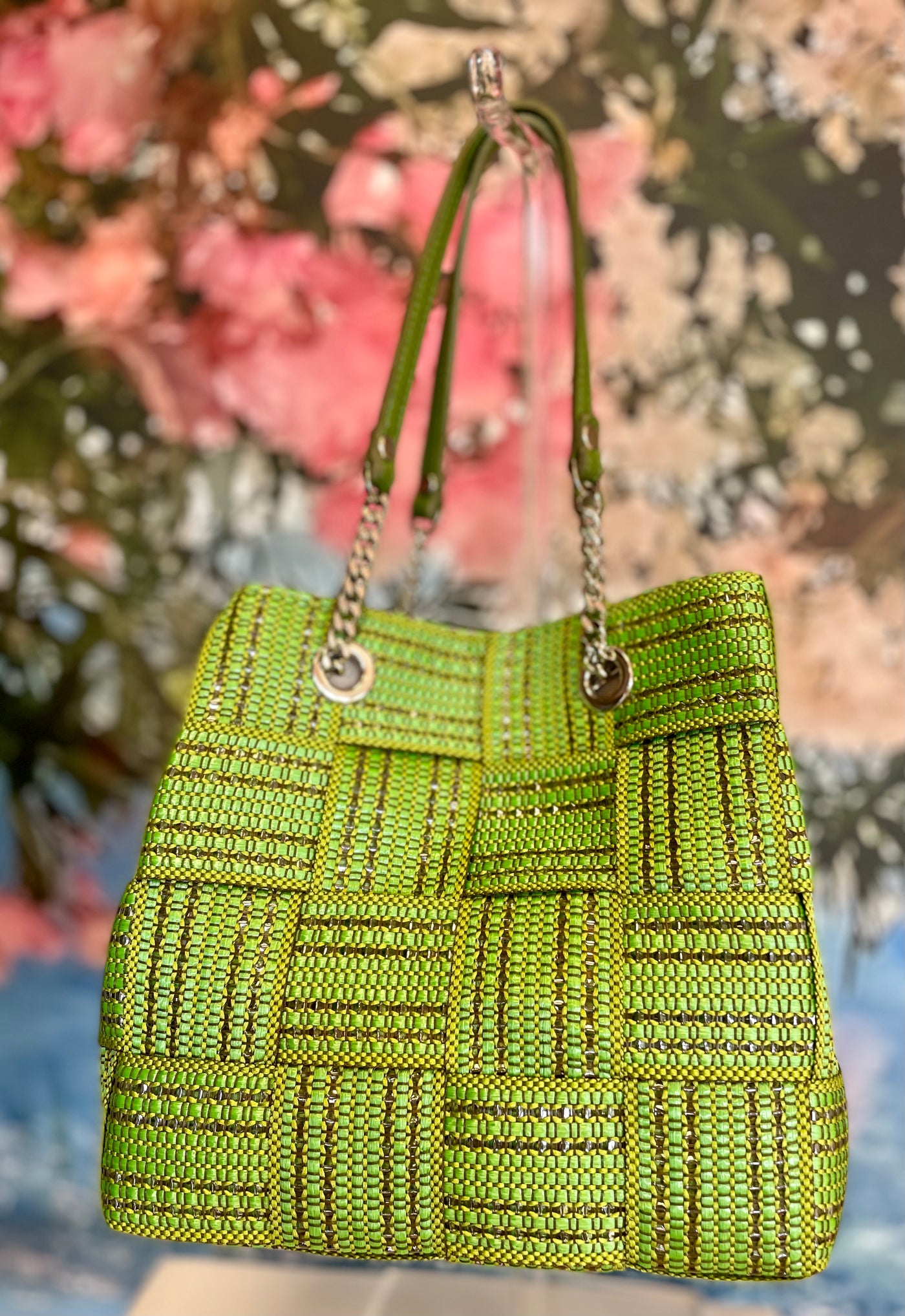 Verde Hand Woven Ribbon/Yarn Handbag 6480